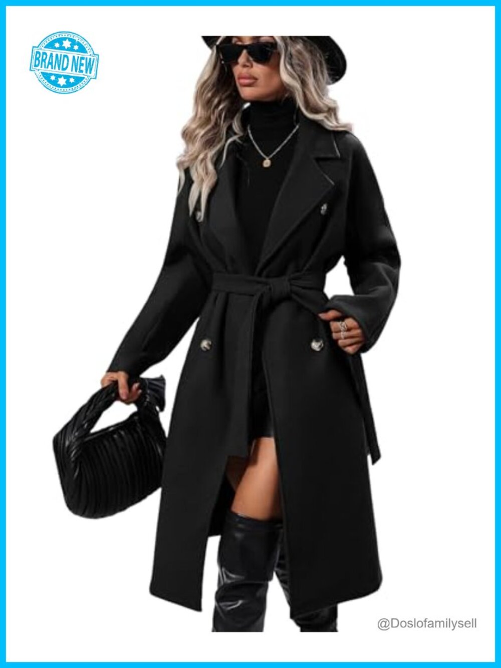 Wool Blend Pea Coat Long Trench Coat Double Breasted Notched Lapel Fall Winter